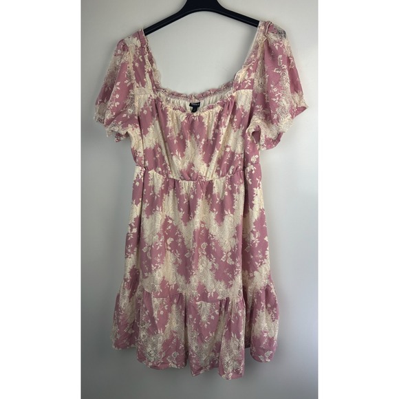 Torrid Mini Two Tone Lace Tiered Babydoll Dress Plus Size 2 2X Milkmaid Coquette - Picture 2 of 15